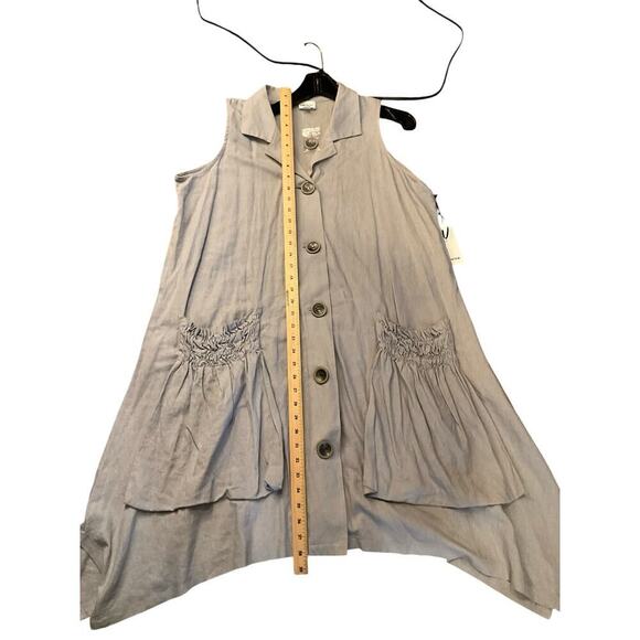 For Cynthia Linen Blend Dress Button Down Sleeveless Light Gray Womens Large NWT - Picture 8 of 9